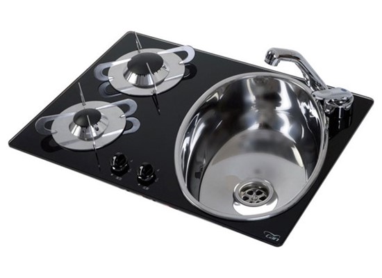 Combination Ceramic Glass Square Two-Burner Stove & Ellipse Sink