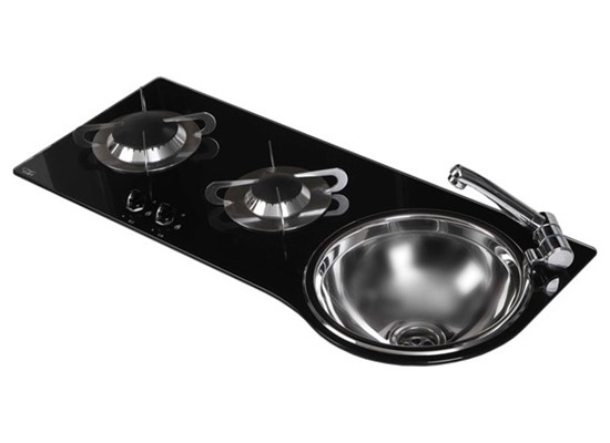 Combination Ceramic Glass Rectangular Two-Burner Stove & Oval Sink