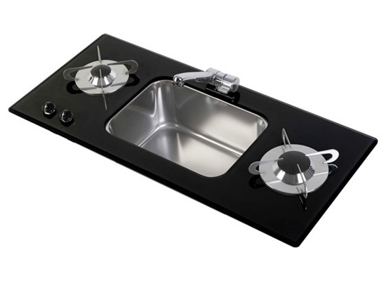 Combination Ceramic Glass Two-Burner Rectangular Stove & Sink
