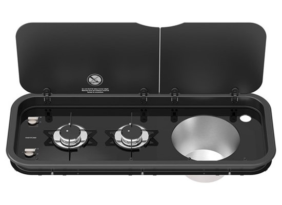 Round Sink Combination Double-Burner Stove with Split Glass Cover