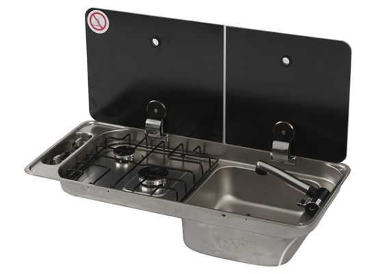 Combination Double Burner Left Cooker & Sink Right Split Glass