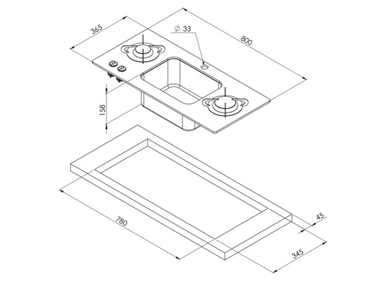 Combination Ceramic Glass Two-Burner Rectangular Stove & Sink Thumb 2