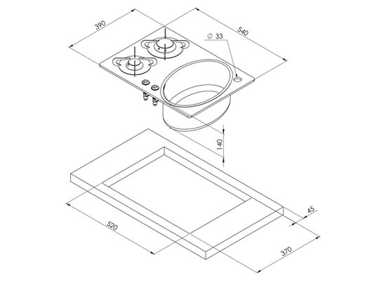 Combination Ceramic Glass Square Two-Burner Stove & Ellipse Sink Thumb 2